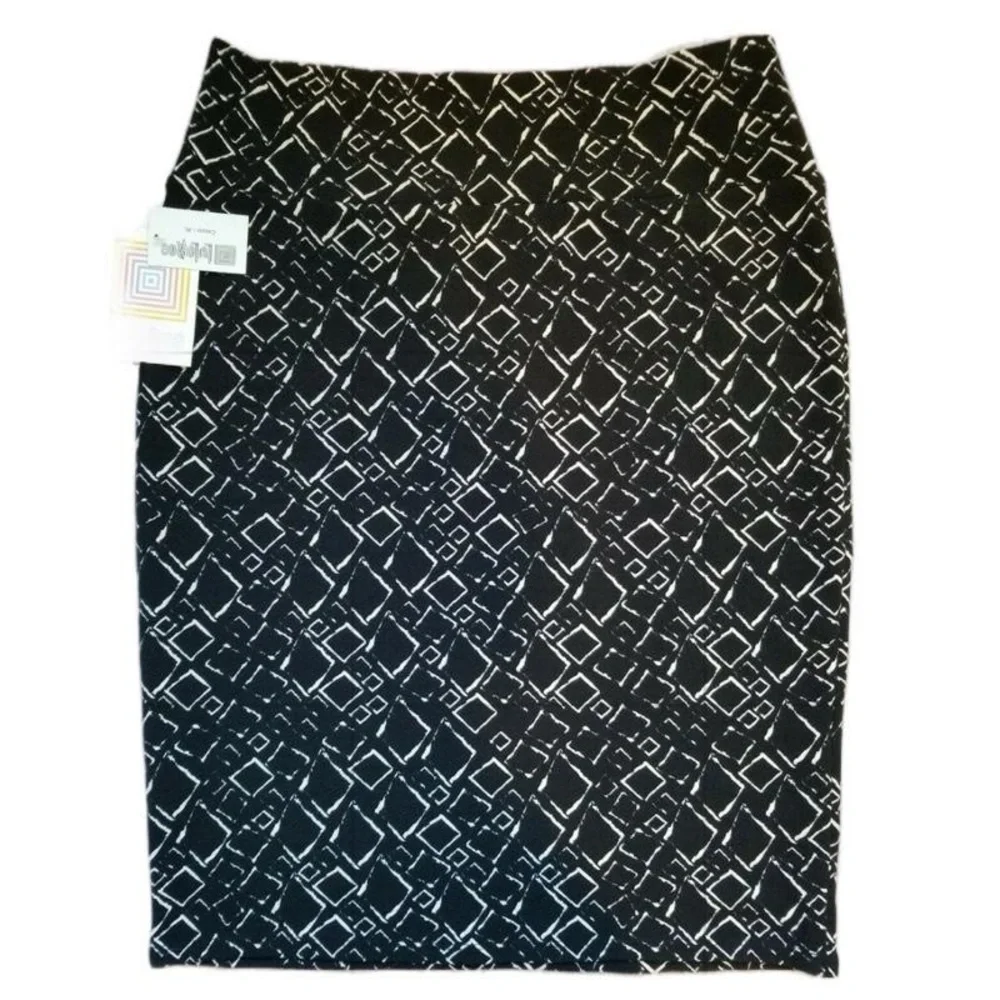 LuLaRoe Cassie Black‎ White Pencil Skirt Knee Geometric Diamond Womens XL NWT